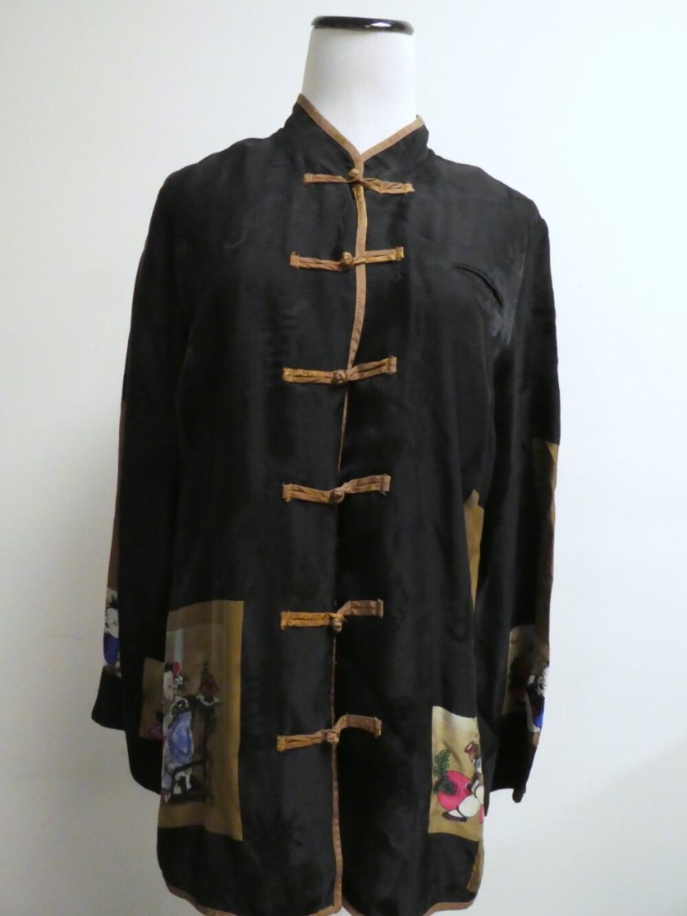 Citron Black mandarin button asian top jacket M